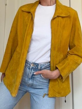 Beltrami Vintage Mustard Suede Leather Jacket Italy S